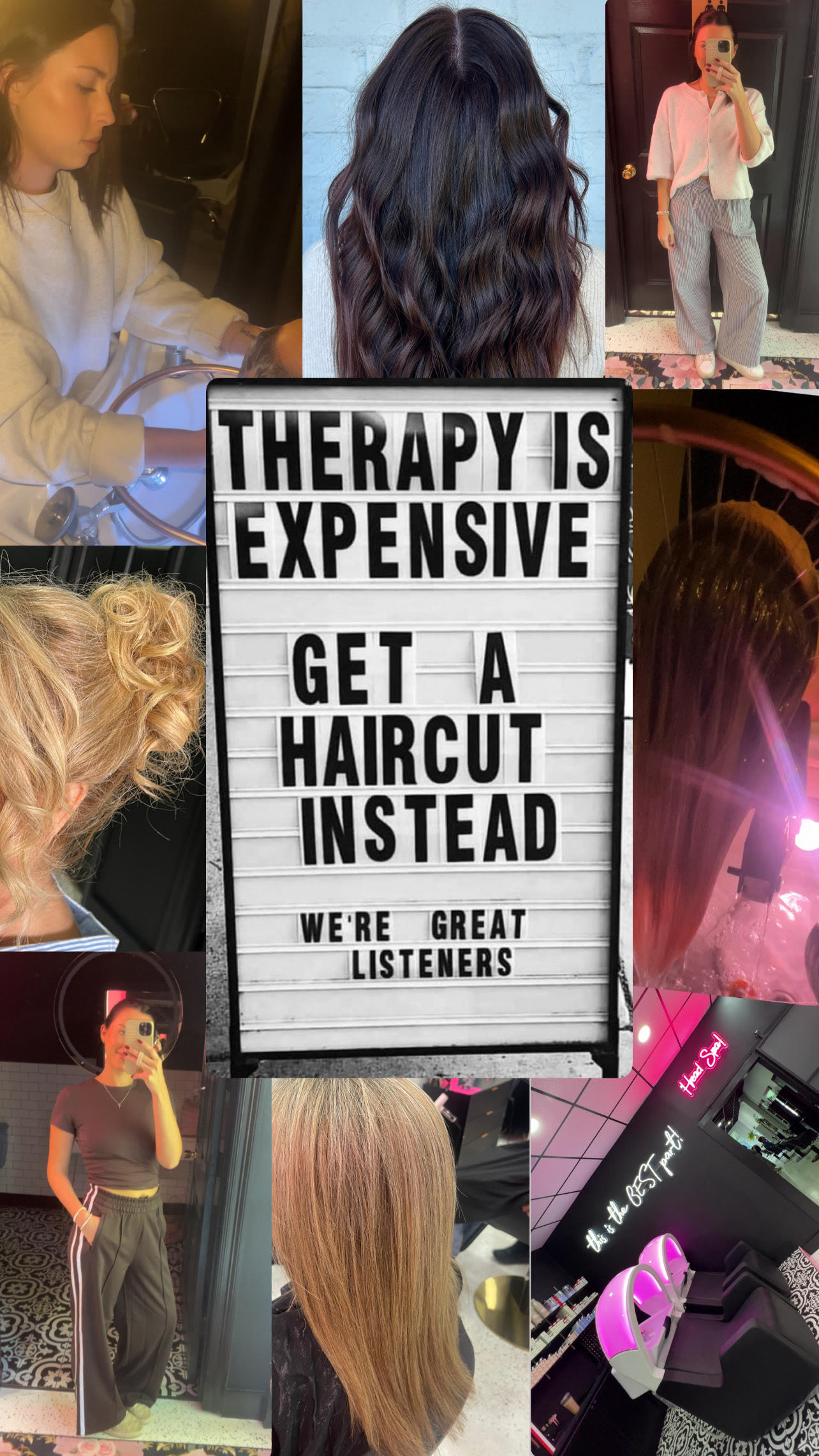 Patina Hair Studio work and signage